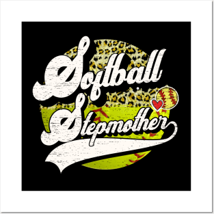 Softball Stepmother Vintage Leopard Softball Family Matching Posters and Art